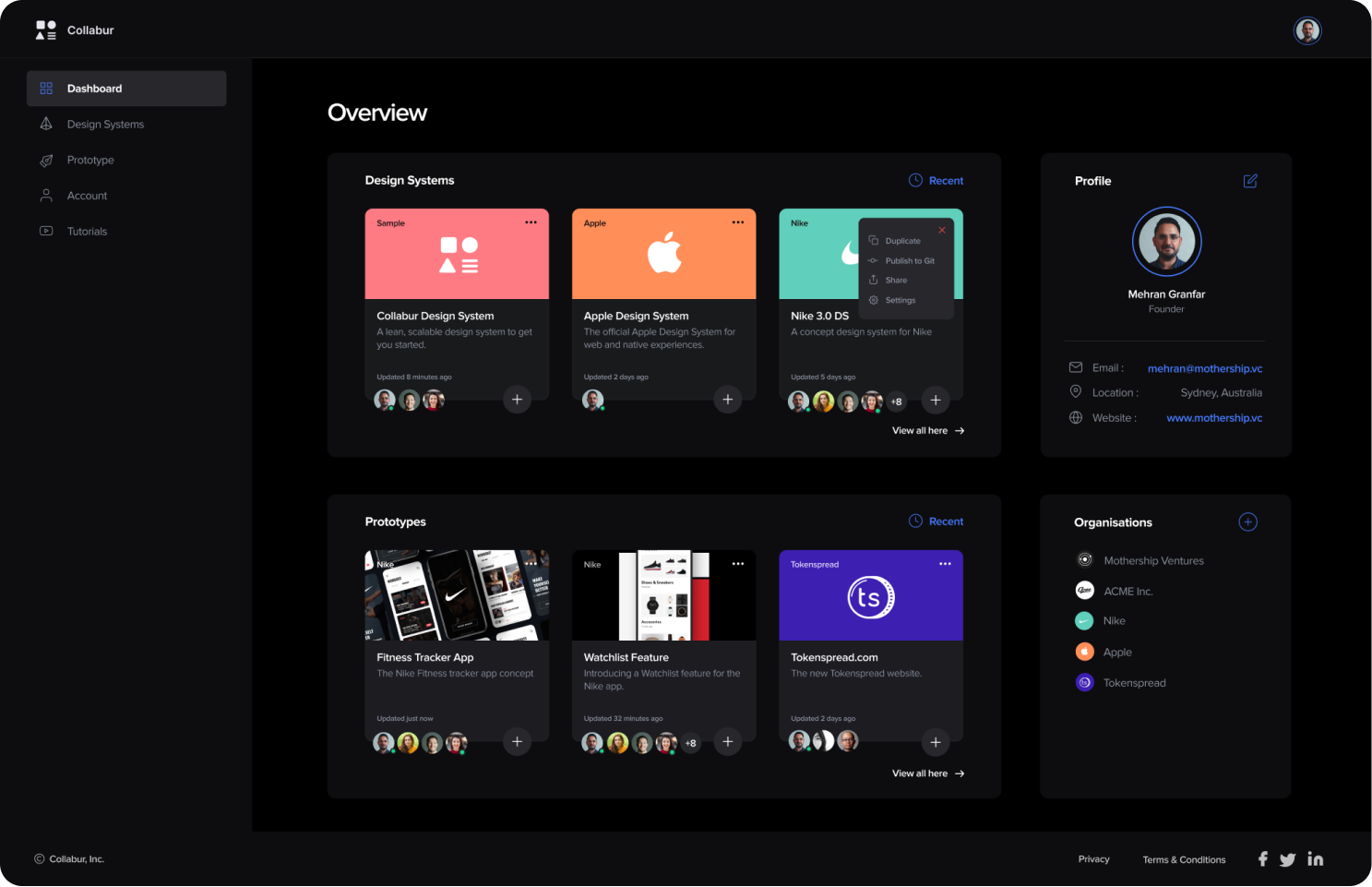 collabur dashboard screen